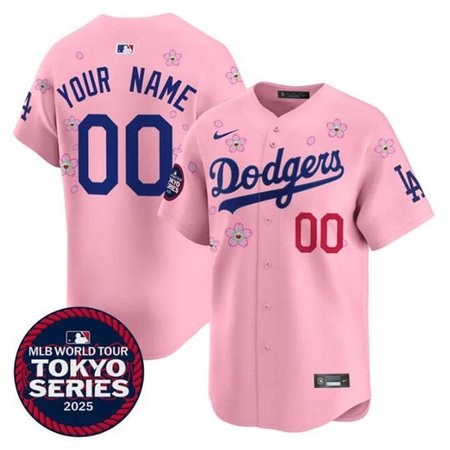 Men's Los Angeles Dodgers Custom Pink Tokyo 2025 Cool Base Stitched Baseball Jersey